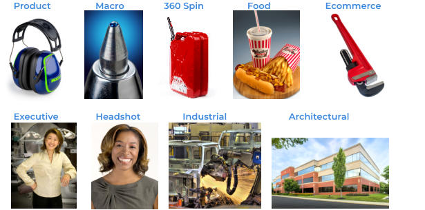 Product                  Macro                360 Spin	          Food                      Ecommerce              Executive               Headshot                 Industrial                         Architectural