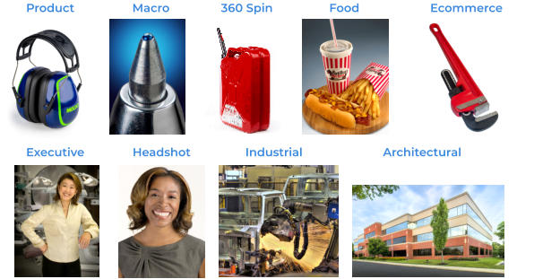 Product                  Macro                360 Spin	          Food                      Ecommerce              Executive               Headshot                 Industrial                         Architectural